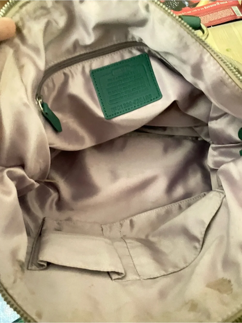 Coach Sabrina Signature C Print Sateen Fabric w/Green Leather Trim F25183